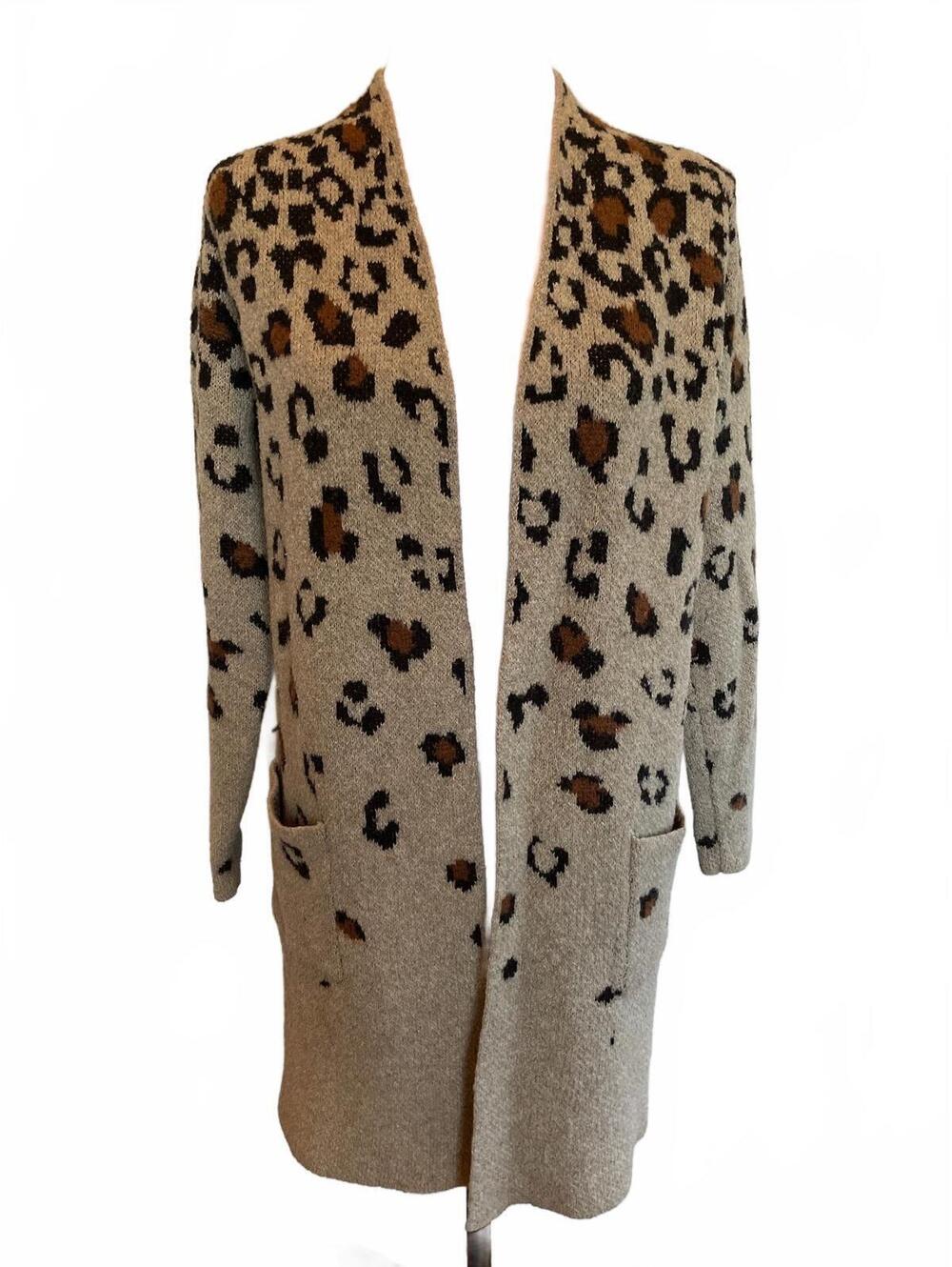 Leopard Print Beige Cardigan L Indie Sleaze Casual Mob Wife Grunge Boho Chic